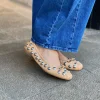 Ballerina leder camel met zilveren ronde studs | DELSCHER. Fashion