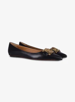 Ballerina pointy Cuoio Flat zwart | DELSCHER. Fashion