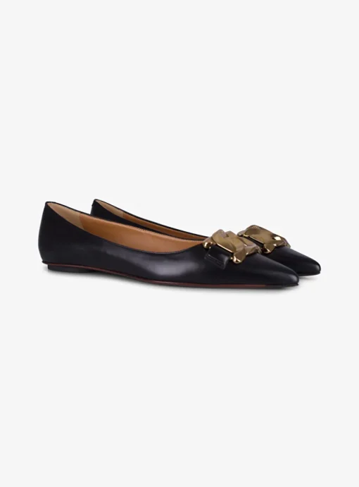Ballerina pointy Cuoio Flat zwart | DELSCHER. Fashion