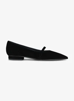 Ballerina suede pointy zwart | DELSCHER. Fashion
