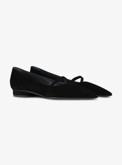 Ballerina suede pointy zwart | DELSCHER. Fashion