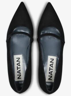 Ballerina suede pointy zwart | DELSCHER. Fashion