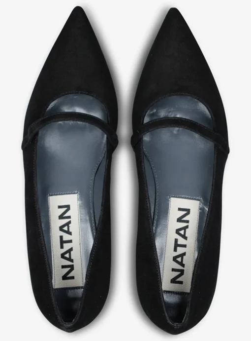 Ballerina suede pointy zwart | DELSCHER. Fashion