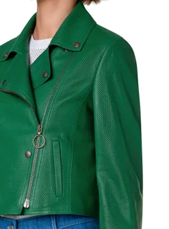 Biker jasje kort groen leder | DELSCHER. Fashion