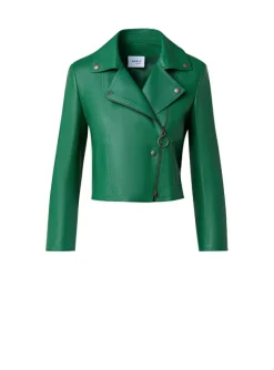 Biker jasje kort groen leder | DELSCHER. Fashion