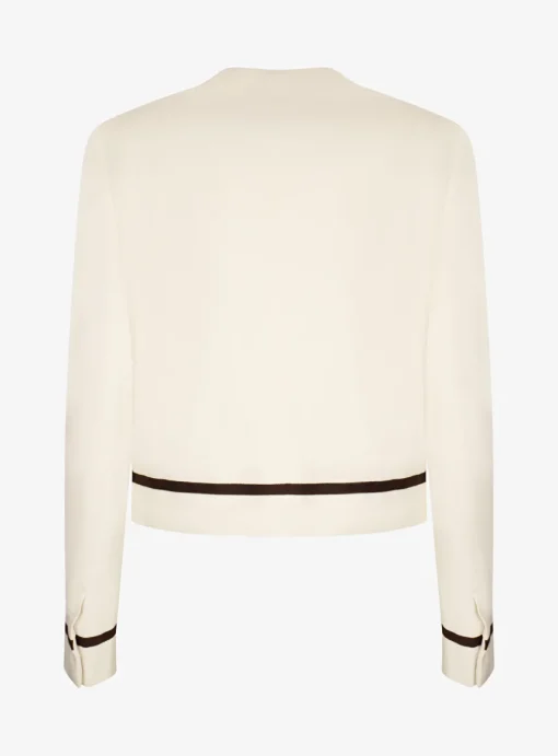 Blazer fiorito ronde hals offwhite met bruine bies | DELSCHER. Fashion