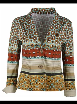 Blazer groen/khaki/aqua print | DELSCHER. Fashion