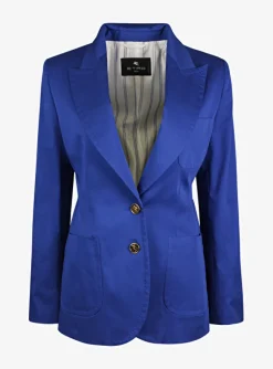 Blazer katoen stretch kobaltblauw | DELSCHER. Fashion