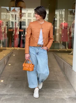 Blazer raffia pompoen oranje | DELSCHER. Fashion