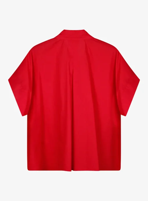 Blouse boxy korte mouw rood | DELSCHER. Fashion