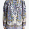 Blouse creme met blauw dessin | DELSCHER. Fashion
