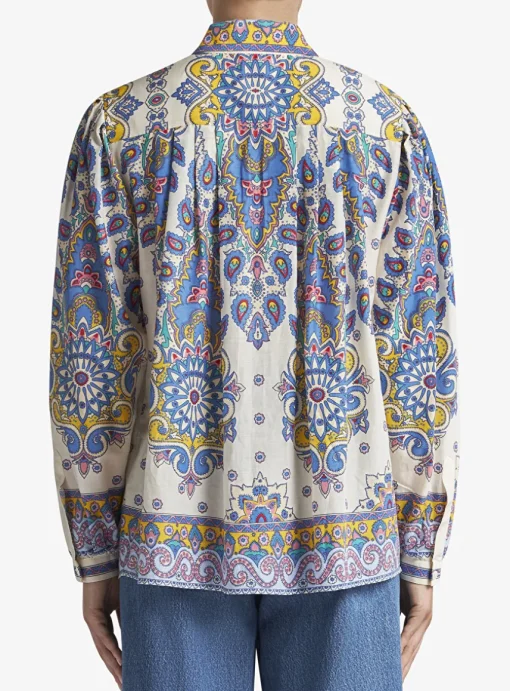 Blouse creme met blauw dessin | DELSCHER. Fashion