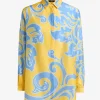 Blouse geel licht blauw dessin | DELSCHER. Fashion
