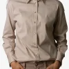 Blouse glad katoen beige | DELSCHER. Fashion