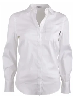 Blouse katoen stretch wit | DELSCHER. Fashion