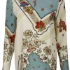 blouse lm offwhite met lichtblauw bloemprint | DELSCHER. Fashion
