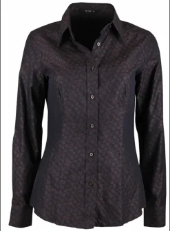 Blouse marron, paars met paisley dessin | DELSCHER. Fashion