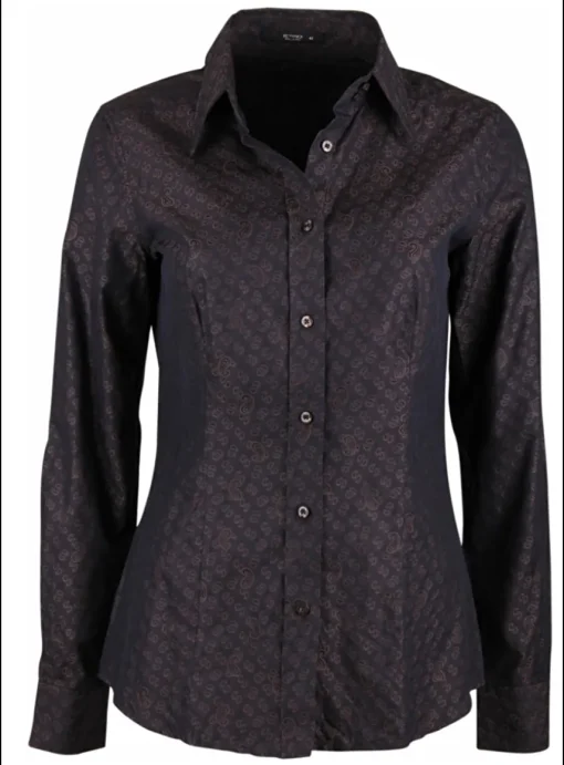 Blouse marron, paars met paisley dessin | DELSCHER. Fashion