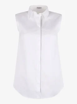 Blouse mouwloos basic wit met glitter rand | DELSCHER. Fashion