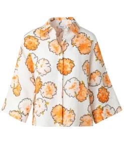 Blouse oranje dessin linnen | DELSCHER. Fashion