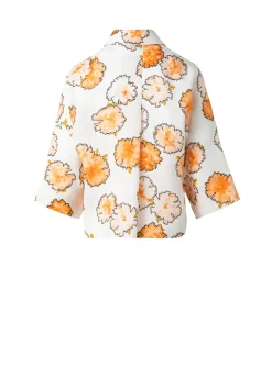 Blouse oranje dessin linnen | DELSCHER. Fashion
