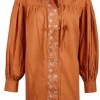 Blouse tuniek borduur terracotta | DELSCHER. Fashion