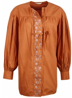 Blouse tuniek borduur terracotta | DELSCHER. Fashion