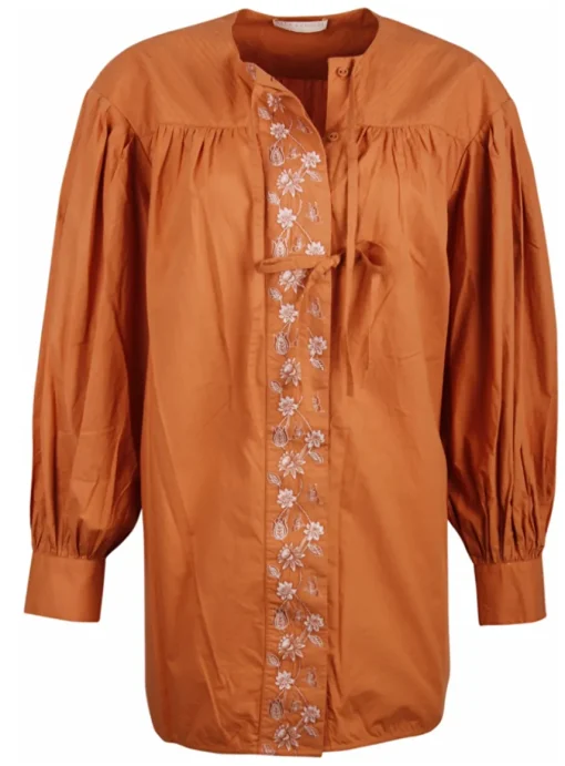Blouse tuniek borduur terracotta | DELSCHER. Fashion