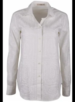 Blouse wit borduur dessin | DELSCHER. Fashion