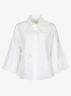 Blouse wit met applicaties | DELSCHER. Fashion