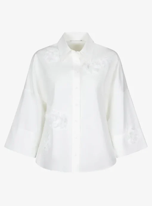 Blouse wit met applicaties | DELSCHER. Fashion