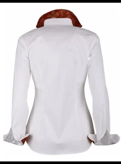 Blouse wit met logo Pegasus en paisley manchet | DELSCHER. Fashion