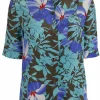 Blouse zijde bloem blad dessin | DELSCHER. Fashion