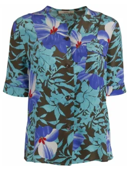 Blouse zijde bloem blad dessin | DELSCHER. Fashion