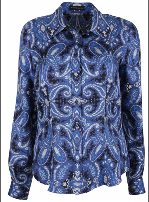Blouse zijde paisley print blauw | DELSCHER. Fashion