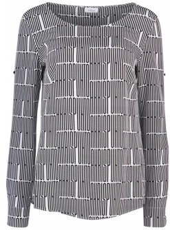Blouse zwart/offwhite logoprint | DELSCHER. Fashion