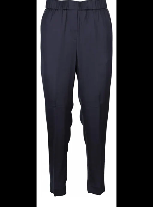 Broek satijn marine met glitter bies | DELSCHER. Fashion
