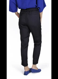 Broek satijn marine met glitter bies | DELSCHER. Fashion