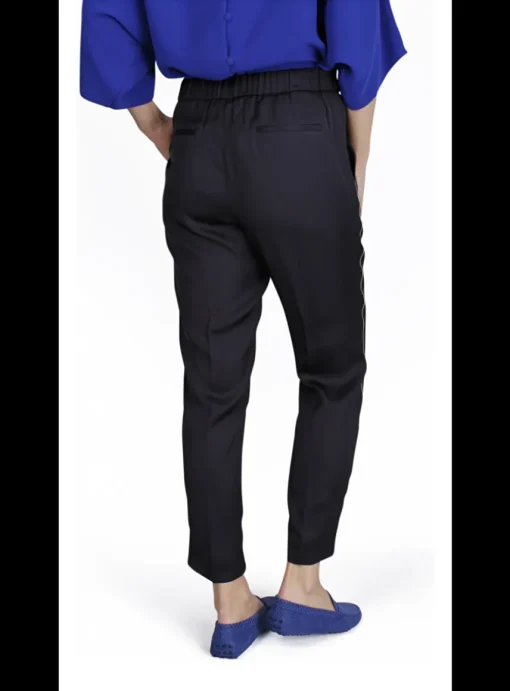 Broek satijn marine met glitter bies | DELSCHER. Fashion