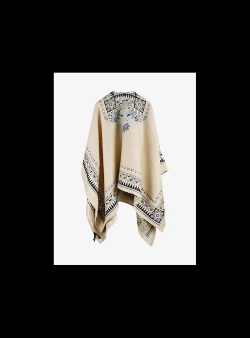 Cape abstract dessin creme blue | DELSCHER. Fashion