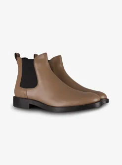 Chelsea Enkellaars leder taupe | DELSCHER. Fashion