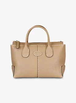 Dbs shopping camel structuur leder met creme zadelsteken | DELSCHER. Fashion