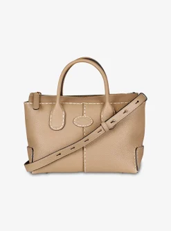 Dbs shopping camel structuur leder met creme zadelsteken | DELSCHER. Fashion