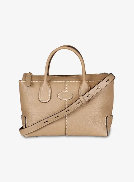 Dbs shopping camel structuur leder met creme zadelsteken | DELSCHER. Fashion