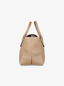 Dbs shopping camel structuur leder met creme zadelsteken | DELSCHER. Fashion