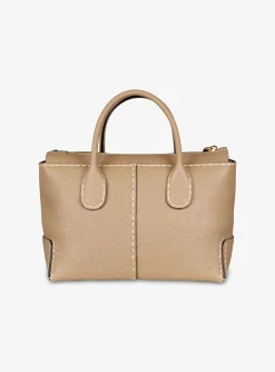 Dbs shopping camel structuur leder met creme zadelsteken | DELSCHER. Fashion