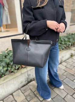 Di bag folio shopper medium leder zwart | DELSCHER. Fashion