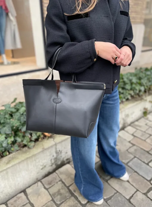 Di bag folio shopper medium leder zwart | DELSCHER. Fashion