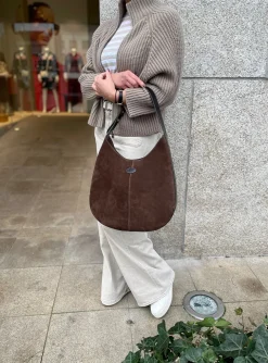 Di bag hobo suede donkerbruin | DELSCHER. Fashion