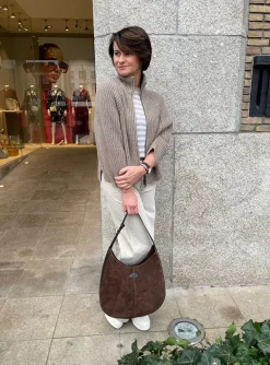 Di bag hobo suede donkerbruin | DELSCHER. Fashion